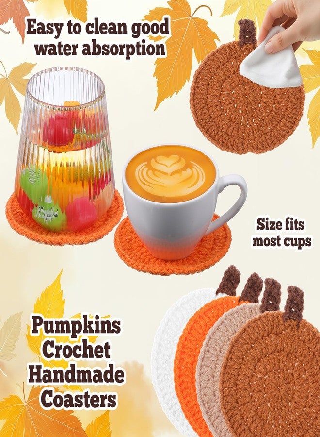 WJIAAA Fall Pumpkin Coasters Crochet Set of 4, Fall Pumpkin Decor Handmade Woven Orange Coaster Mats for Halloween Thanksgiving Themed Party Decoration Autumn Harvest Home Kitchen Table Decor Party Gi - Image 4